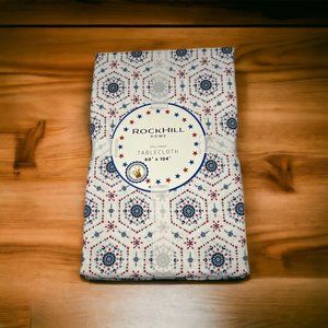RockHill Home Tablecloth Red White Blue Floral Spillproof 104"x60"  NWT